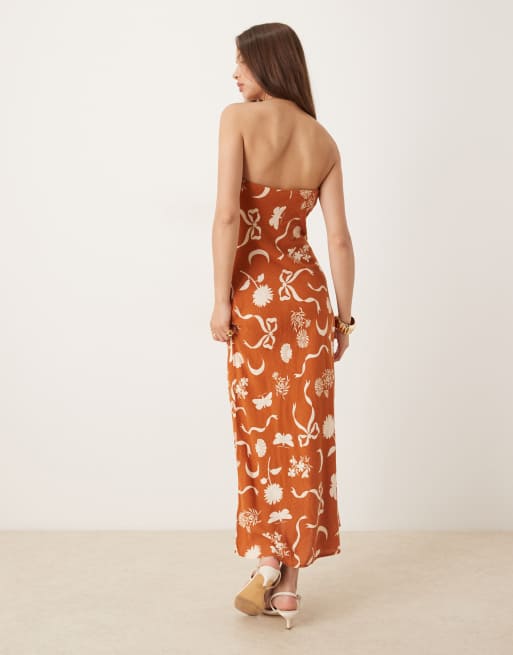 Nobody's Child Evie bandeau midi dress in rust abstract print, 4 of 4