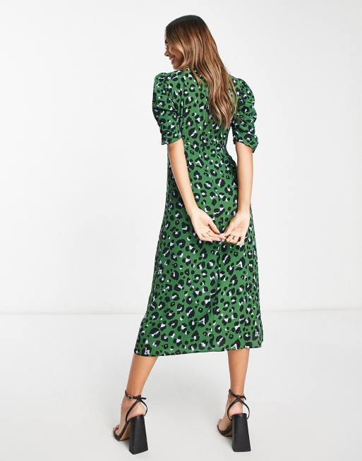 Nobody's Child – Evie – Grön leopardmönstrad tea-klänning i midilängd, 3 av 4