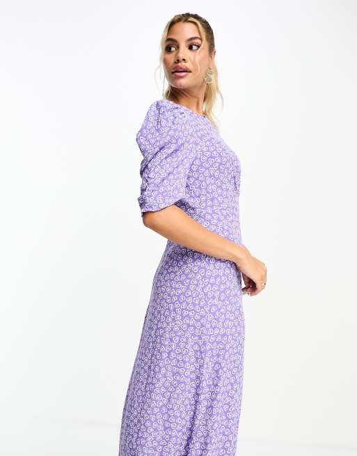 Nobody's Child Evie midi dress in purple heart print | ASOS
