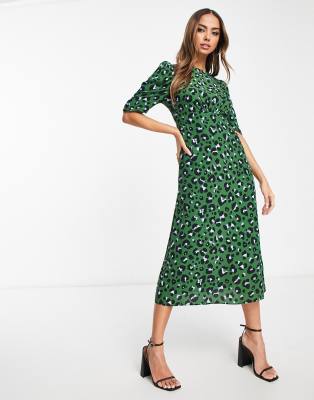 Nobody's Child Evie Midi Tea Dress In Green Leopard