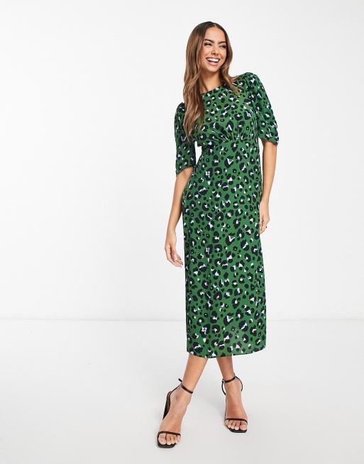 Nobody's Child Evie tea midi dress in green leopard, 2 of 4