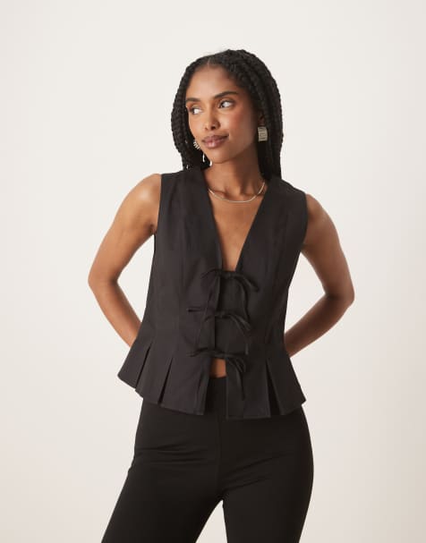 Nobody's Child Ezia tie front vest in black - view 1