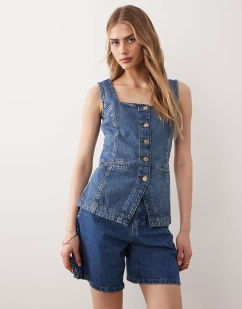 Nobody's Child - Ezra - Denim gilet met vierkante hals in mid-wash blauw - view 1