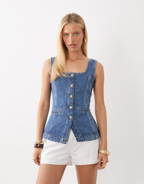 Nobody's Child – Ezra – Jeansweste in mittelblauer Waschung mit eckigem Ausschnitt - view 1