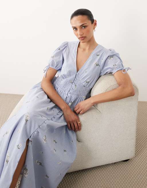 Nobody's Child Ezra linen blend v-neck puff sleeve button down