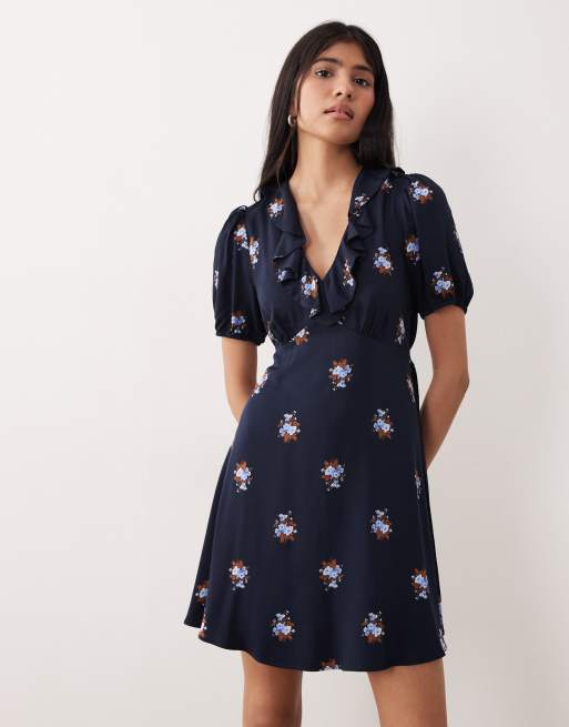 Jayne V-Neck Puff Sleeves Floral Printed Mini Dress