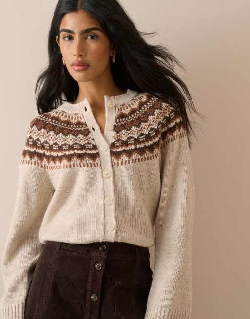 Nobody's Child Fair isle print chunky cardigan in cream, 5 of 6