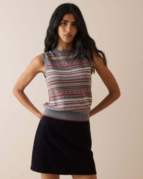 Nobody's Child Fair isle print knitted vest in multi