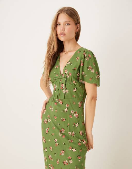 green floral tea dress Baltic Born Womens Montaigne Ruffle Maxi Dress | Ivory + Green Floral main image 1