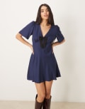[Nobody's Child] Nobody's Child Faith mini tea dress with contrast bow in navy 14 NAVY
