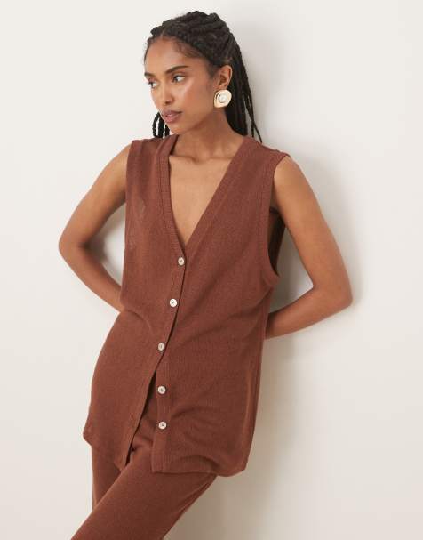 Nobody's Child longline textured waistcoat co-ord in brown