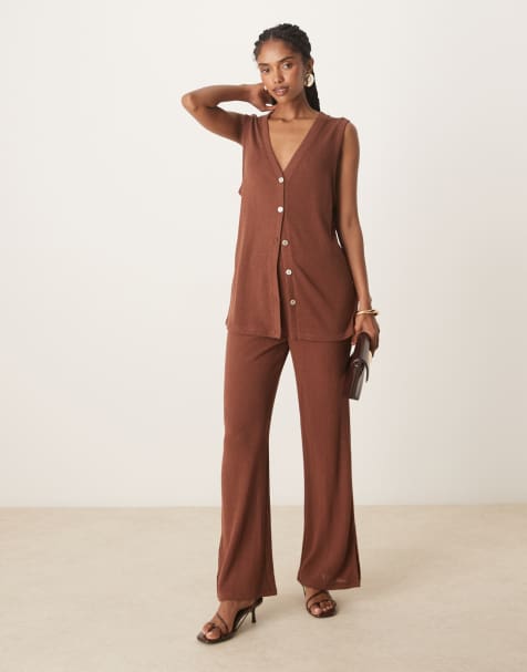 Nobody's Child wide leg textured trousers co-ord in brown