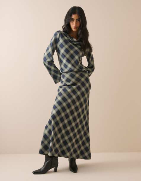 Nobody's Child - Falda maxi al bies de conjunto Otto a cuadros azul y verde - view 1