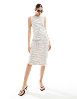 Nobody's Child Farringdon Denim Midi Dress In Cream Pinstripe-white