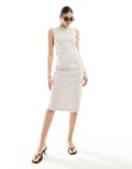 [Nobody's Child] Nobody's Child Farringdon denim midi dress in cream pinstripe-White 16 CREAM