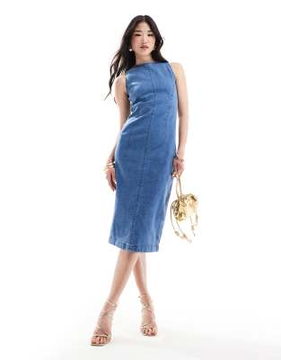 Farringdon midi dress in denim-Blue