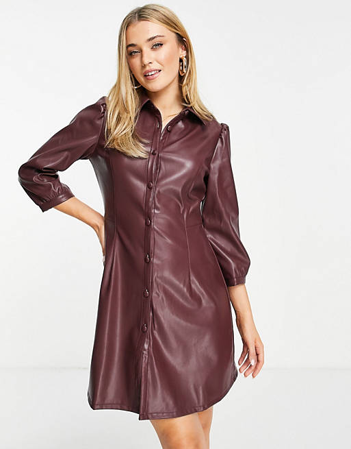 Nobody's Child faux leather mini shirt dress in blackcurrant