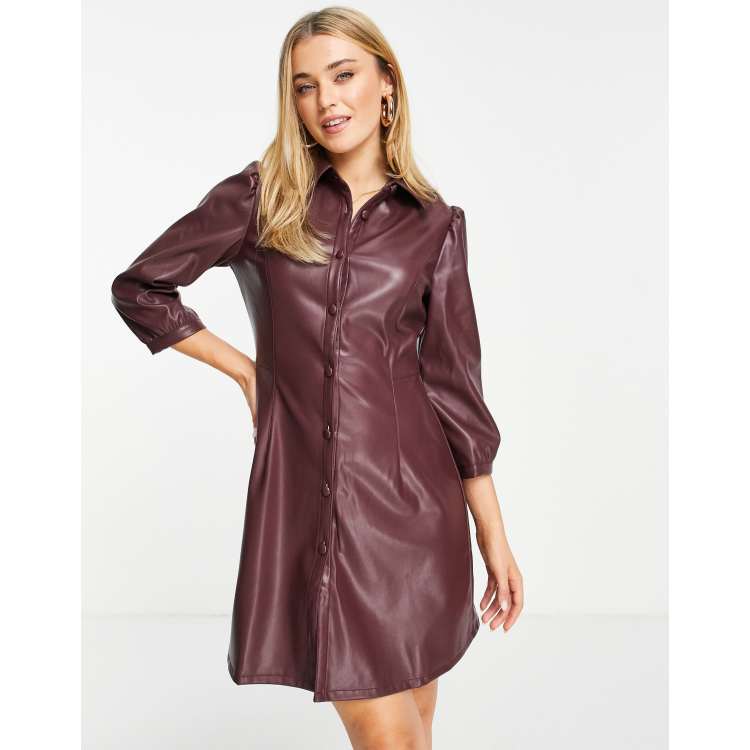 Nobody's Child faux leather mini shirt dress in blackcurrant | ASOS