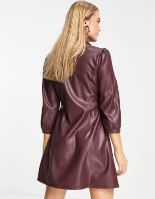 faux leather mini shirt dress