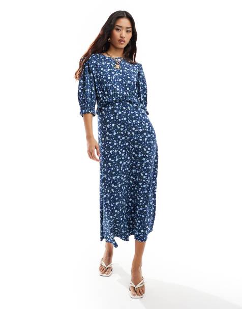 Nobody's Child - Felicia - Midi jurk met fijne bloemenprint in blauw - view 1