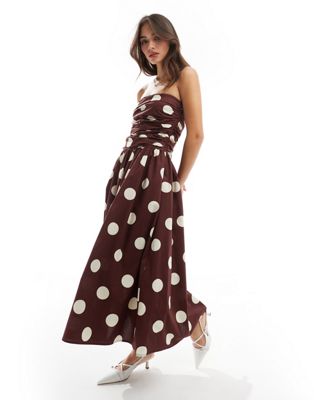 Felicity bandeau cotton midi dress in spot print-Multi