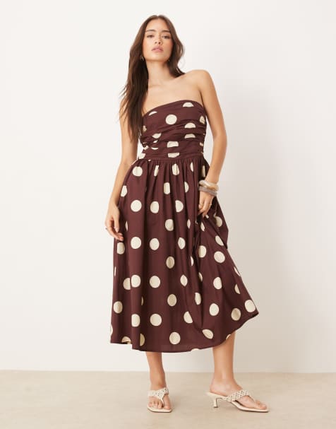 Nobody's Child Felicity bandeau midi dress in brown spot