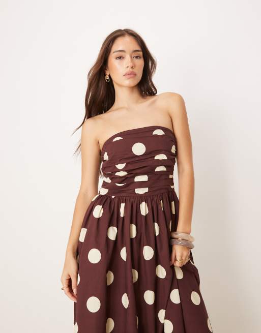 Nobody's Child Felicity bandeau midi dress in brown spot | ASOS