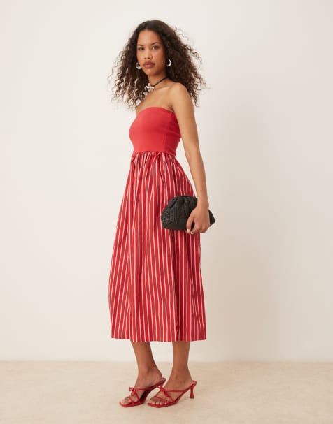 Nobody's Child - Felicity - Gestreepte midi bandeau-jurk met contrast in roze - view 1