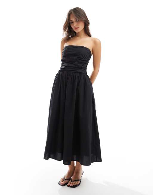 Nobody's Child - Felicity - Midi jurk van katoen met bandeau halslijn in zwart