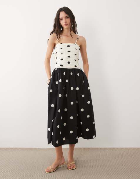 Nobody's Child Felicity occasion bandeau cami midi dress in black and white polkadot - view 1