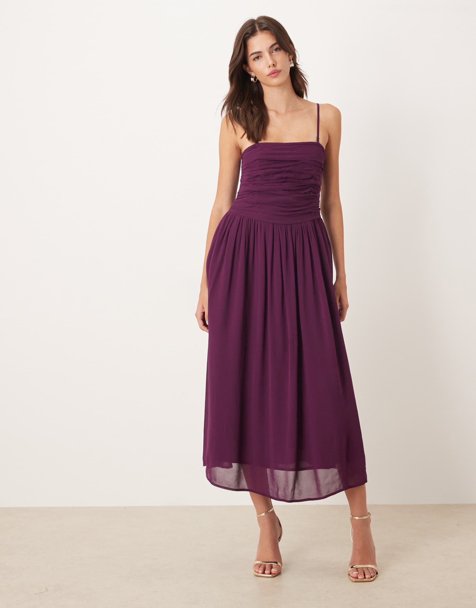 nobody's child felicity ruched bandeau midi dress in burgundy
