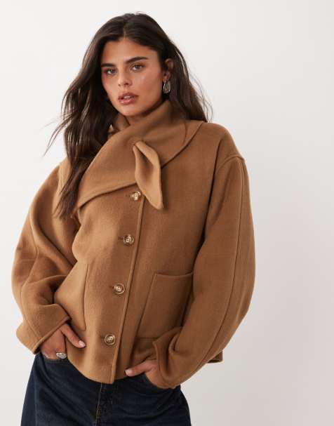 Nobody's Child felt tie scarf detail drop shoulder coat in camel - view 1