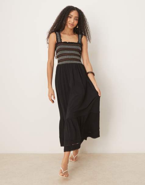 Nobody's Child Fifi square neck maxi dress with striped bodice in black - view 1