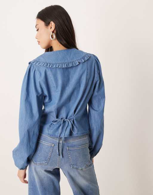 Nobody's Child – Figurbetontes Jeanshemd in Blau mit Kragen, 4 von 4