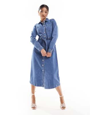 Nobody's Child - Finchley - Midi-Hemdblusenkleid aus Denim in Blau