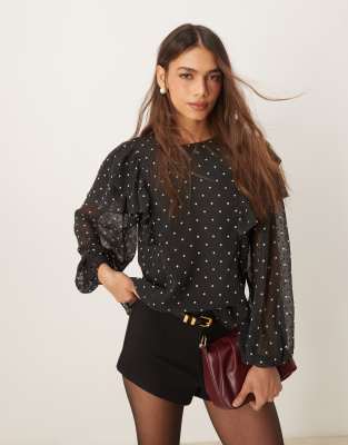 Finola ruffle blouse in polka dot-Multi