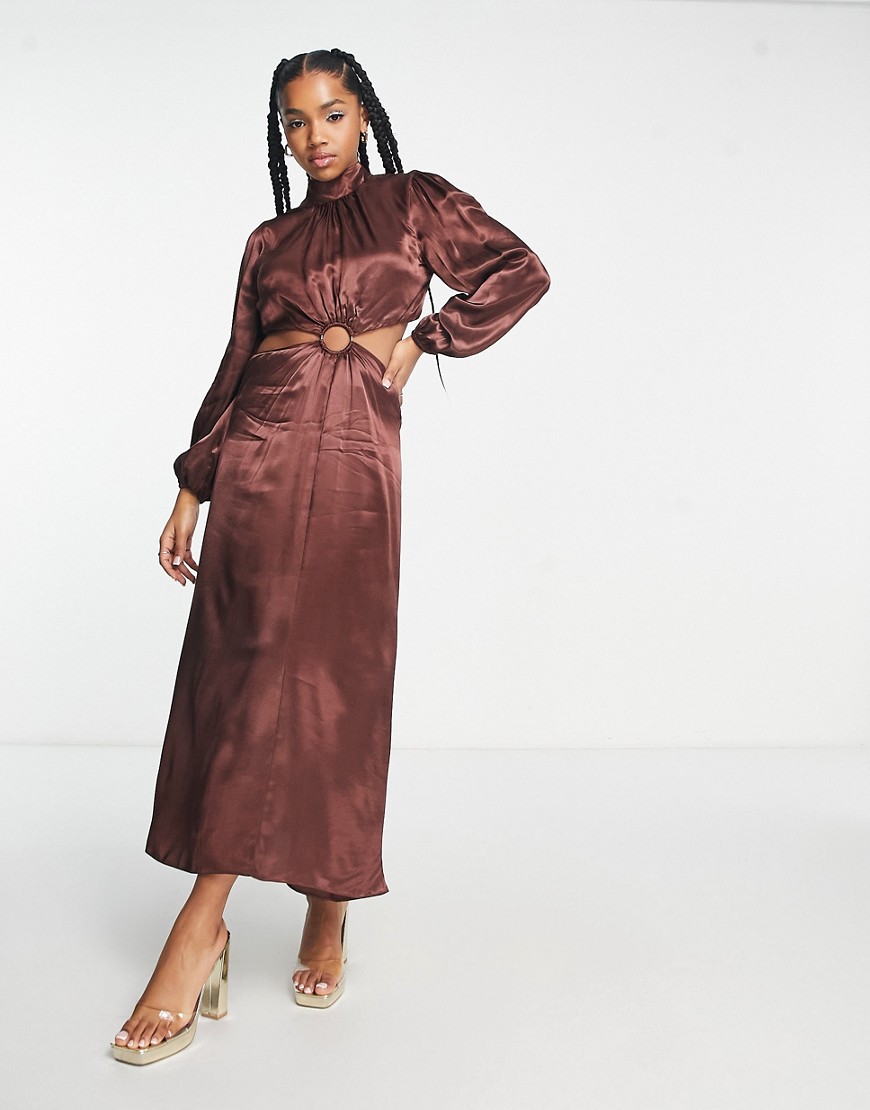 Nobody's Child Flavia cut-out long sleeve midi dress in brown