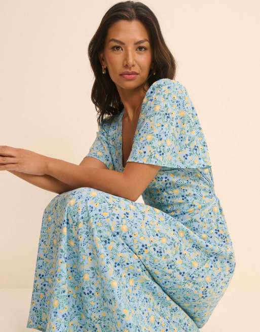 Nobody's Child Floral atlas midi dress in blue, 4 of 5