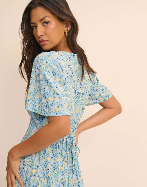 Nobody's Child Floral atlas midi dress in blue, 5 of 5