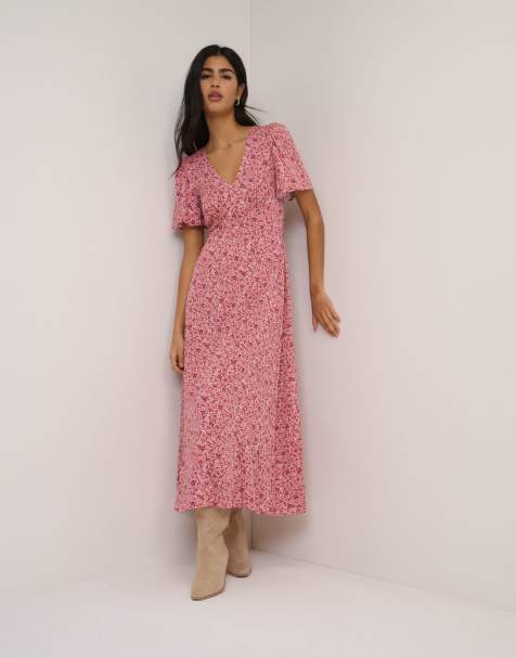Nobody's Child Floral atlas midi dress in pink - view 1
