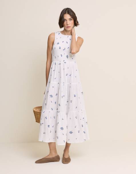 Nobody's Child Floral embriodered charlie midi dress in white