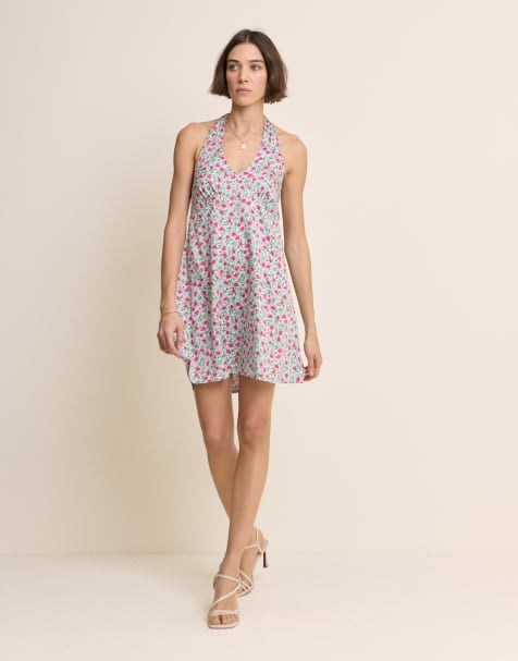 Nobody's Child Floral halter neck lynette mini dress in blue