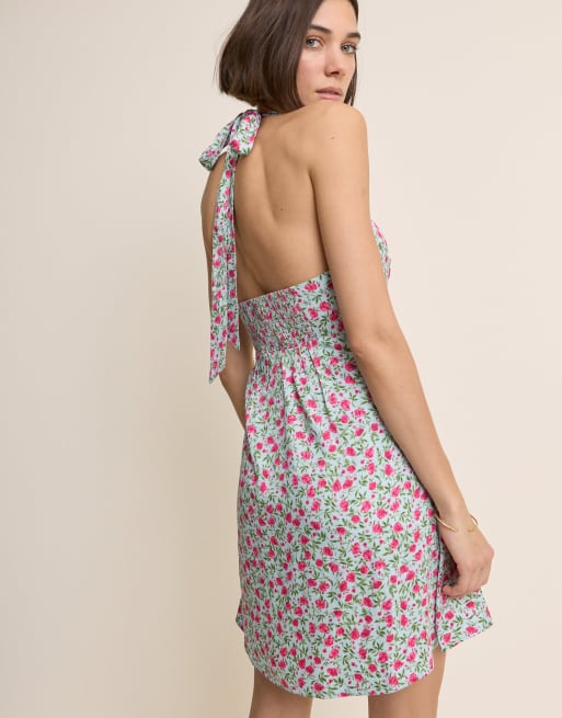 Nobody's Child Floral halter neck lynette mini dress in blue, 2 of 4