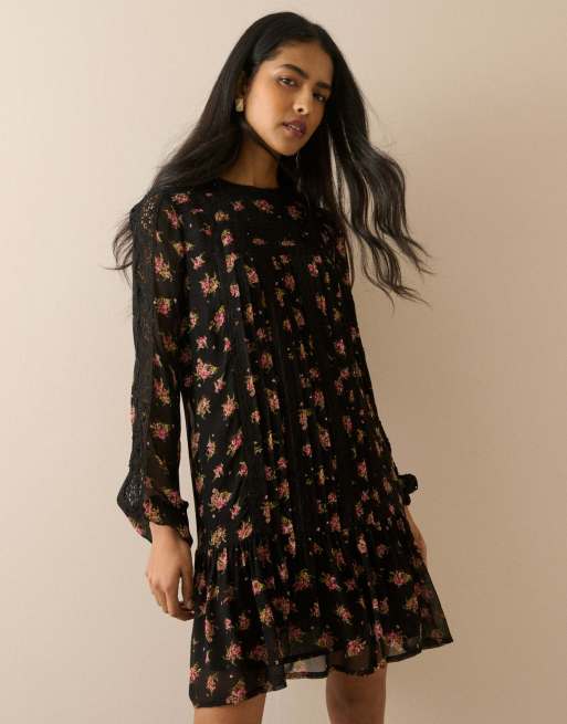 Nobody's Child Floral high neck denise mini dress in black, 6 of 6