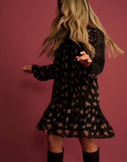 Nobody's Child Floral high neck denise mini dress in black, 2 of 6