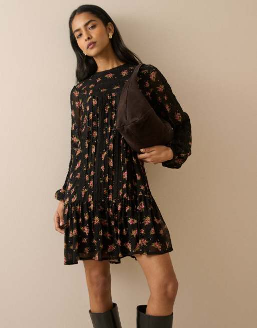 Nobody's Child Floral high neck denise mini dress in black, 5 of 6