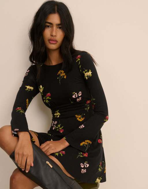 Nobody's Child Floral jersey tate mini dress in black, 5 of 5