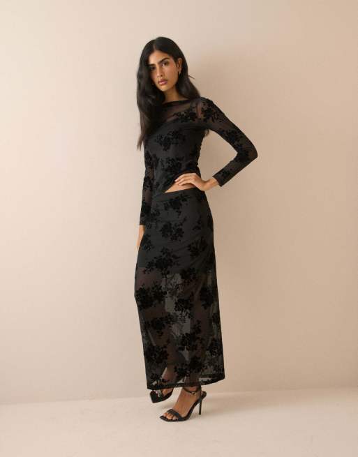 Nobody's Child Floral mesh long sleeve top in black, 4 of 5