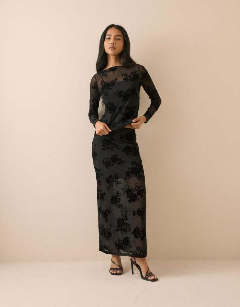 Nobody's Child Floral mesh maxi skirt in black