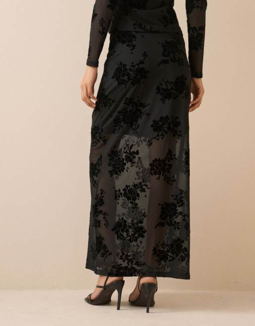 Nobody's Child Floral mesh maxi skirt in black, 2 of 5